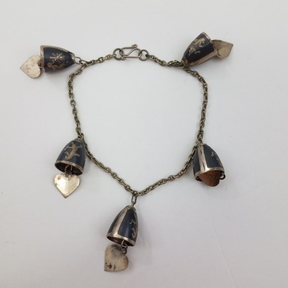 Siam Niello‎ Bell Bracelet Silver Tone Tribal Orien